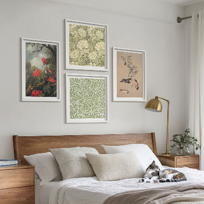 Polittico con cornice Fiori e uccelli in un ambiente naturale