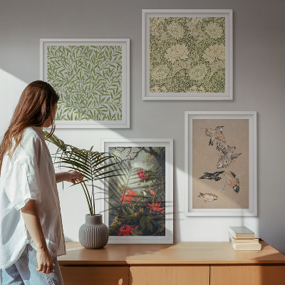 Polittico con cornice Fiori e uccelli in un ambiente naturale
