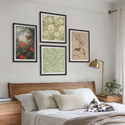 Polittico con cornice Fiori e uccelli in un ambiente naturale
