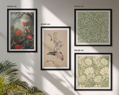 Polittico con cornice Fiori e uccelli in un ambiente naturale