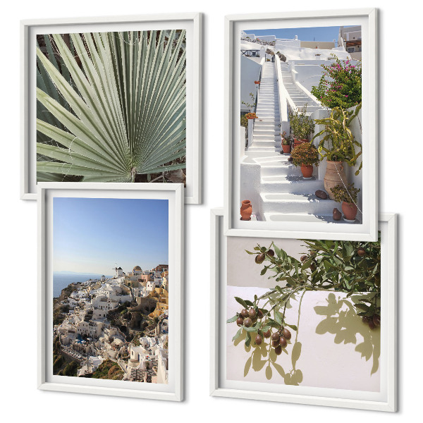 Galleria a parete Scale bianche con vista su Santorini