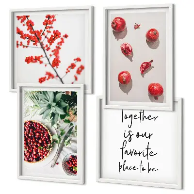Composizione di 4 quadri con frutti rossi in stile minimalista