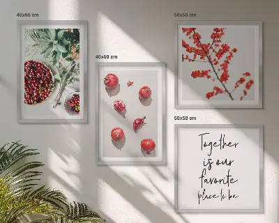 Composizione di 4 quadri con frutti rossi in stile minimalista