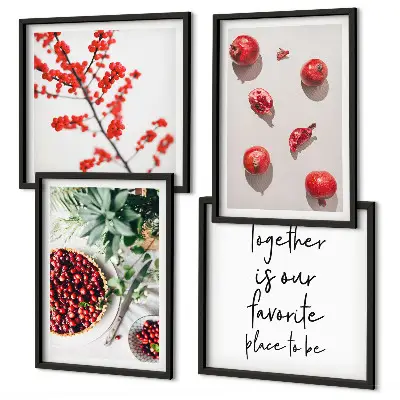 Composizione di 4 quadri con frutti rossi in stile minimalista