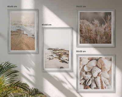 Composizione di 4 quadri Spiaggia erba onde pietre boho