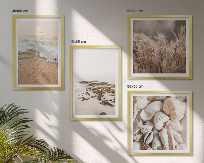 Composizione di 4 quadri Spiaggia erba onde pietre boho