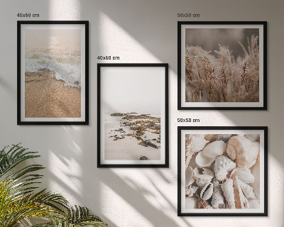 Composizione di 4 quadri Spiaggia erba onde pietre boho