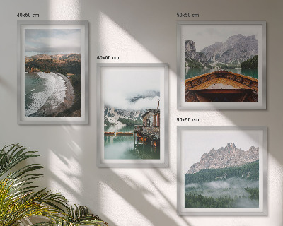 Polittico con cornice spiagge di montagna casa galleggiante in legno