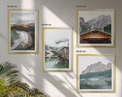 Polittico con cornice spiagge di montagna casa galleggiante in legno