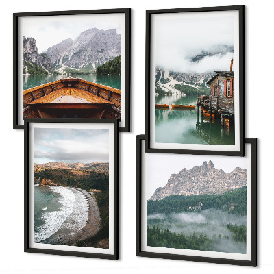 Polittico con cornice spiagge di montagna casa galleggiante in legno
