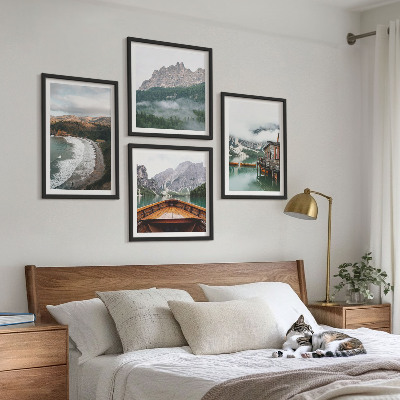 Polittico con cornice spiagge di montagna casa galleggiante in legno