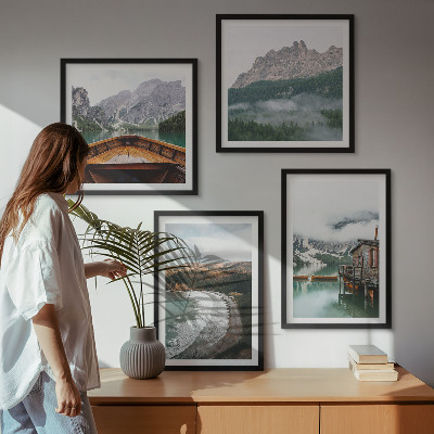 Polittico con cornice spiagge di montagna casa galleggiante in legno