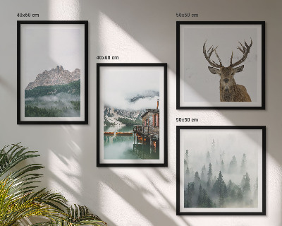 Polittico con cornice Montagne lago cervo cottage nebbia