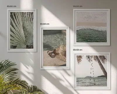 Composizione di 4 quadri altalena da spiaggia con vacanza tra le foglie