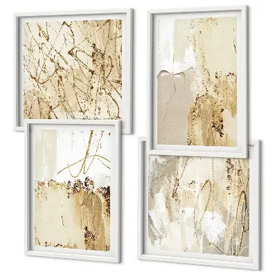 Galleria a parete con motivi astratti beige e bianchi