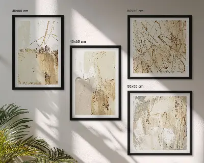 Galleria a parete con motivi astratti beige e bianchi