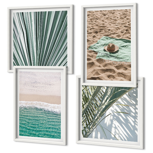 Composizione di 4 quadri Vacanze, vista sulla spiaggia e sul mare