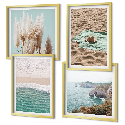 Polittico con cornice Onde da spiaggia cappello d'erba