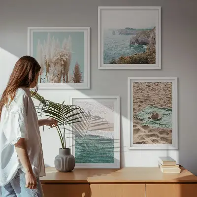 Polittico con cornice motivo onde da spiaggia ed erba marina