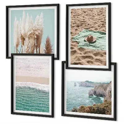 Polittico con cornice motivo onde da spiaggia ed erba marina