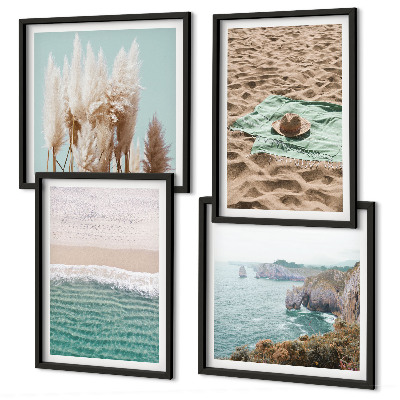 Polittico con cornice Onde da spiaggia cappello d'erba