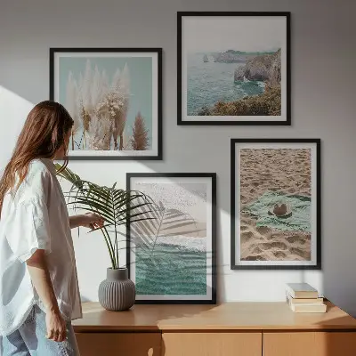 Polittico con cornice motivo onde da spiaggia ed erba marina
