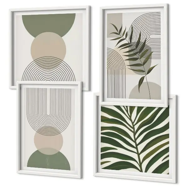 Foglie astratte in stile boho composizione di 4 quadri