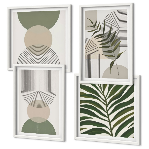 Composizione di 4 quadri Foglie astratte in stile boho