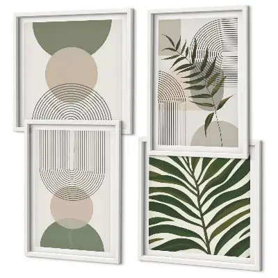 Foglie astratte in stile boho composizione di 4 quadri