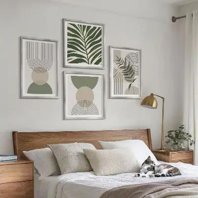Foglie astratte in stile boho composizione di 4 quadri