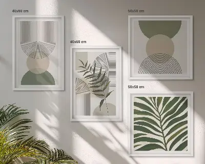 Foglie astratte in stile boho composizione di 4 quadri