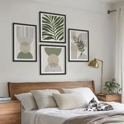 Foglie astratte in stile boho composizione di 4 quadri