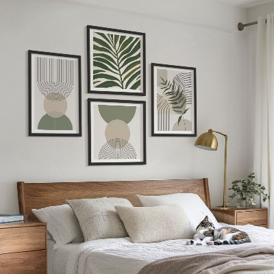 Composizione di 4 quadri Foglie astratte in stile boho