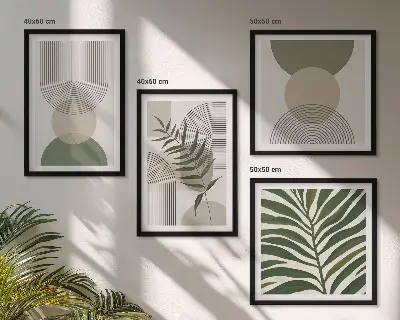 Foglie astratte in stile boho composizione di 4 quadri