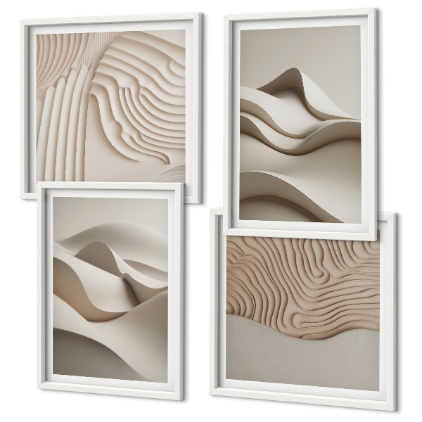 Composizione di 4 quadri Onde astratte beige