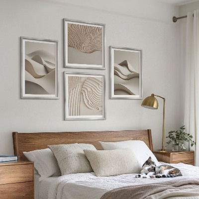 Composizione di 4 quadri Onde astratte beige