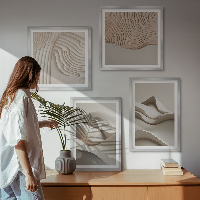 Composizione di 4 quadri Onde astratte beige