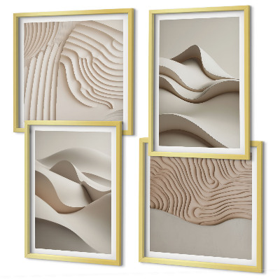 Composizione di 4 quadri Onde astratte beige
