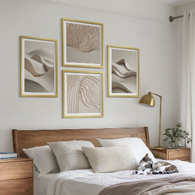 Composizione di 4 quadri Onde astratte beige