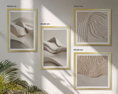 Onde astratte beige composizione di 4 quadri