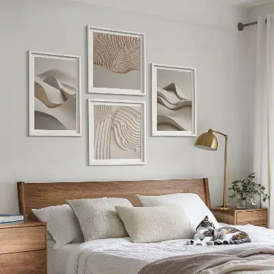 Onde astratte beige composizione di 4 quadri