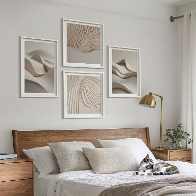 Composizione di 4 quadri Onde astratte beige