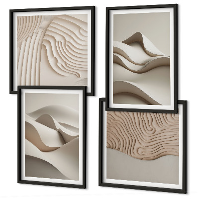 Composizione di 4 quadri Onde astratte beige