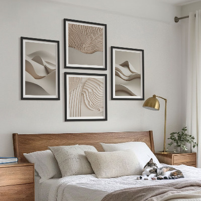 Composizione di 4 quadri Onde astratte beige