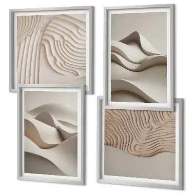 Onde astratte beige composizione di 4 quadri
