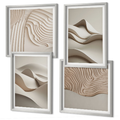 Composizione di 4 quadri Onde astratte beige
