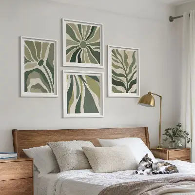 Foglie dipinte di verde polittico con cornice