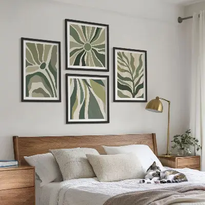Foglie dipinte di verde polittico con cornice