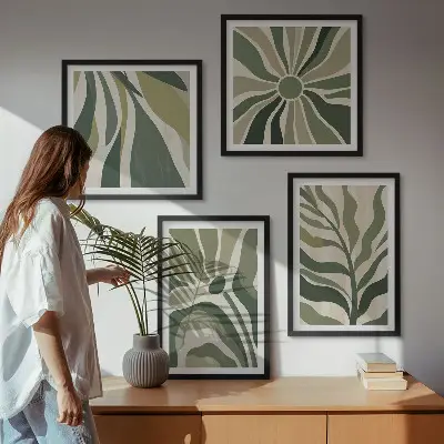 Foglie dipinte di verde polittico con cornice
