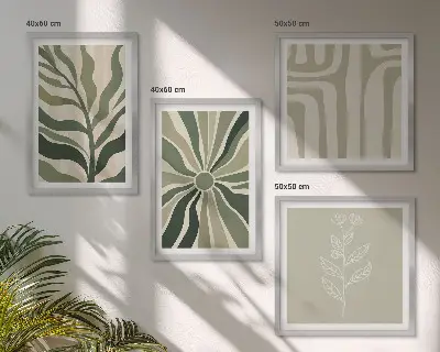 Galleria a parete decorazione con motivi vegetali in stile minimalista verde